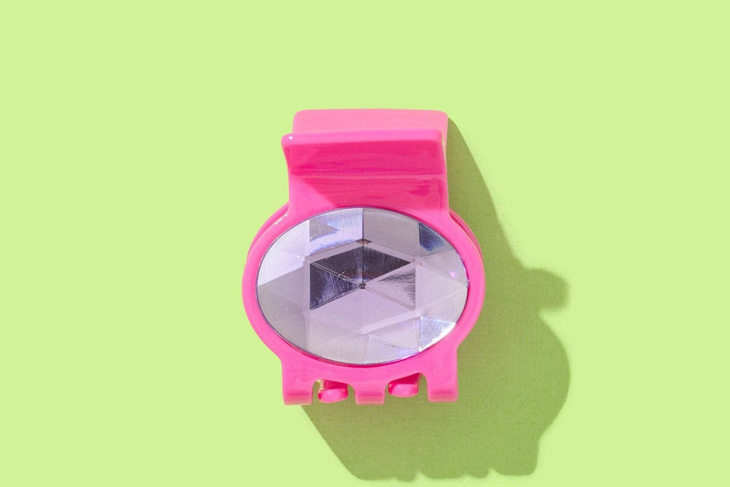 Medium Claw Hair Clip - Pink w/ Purple Oval Gemstones