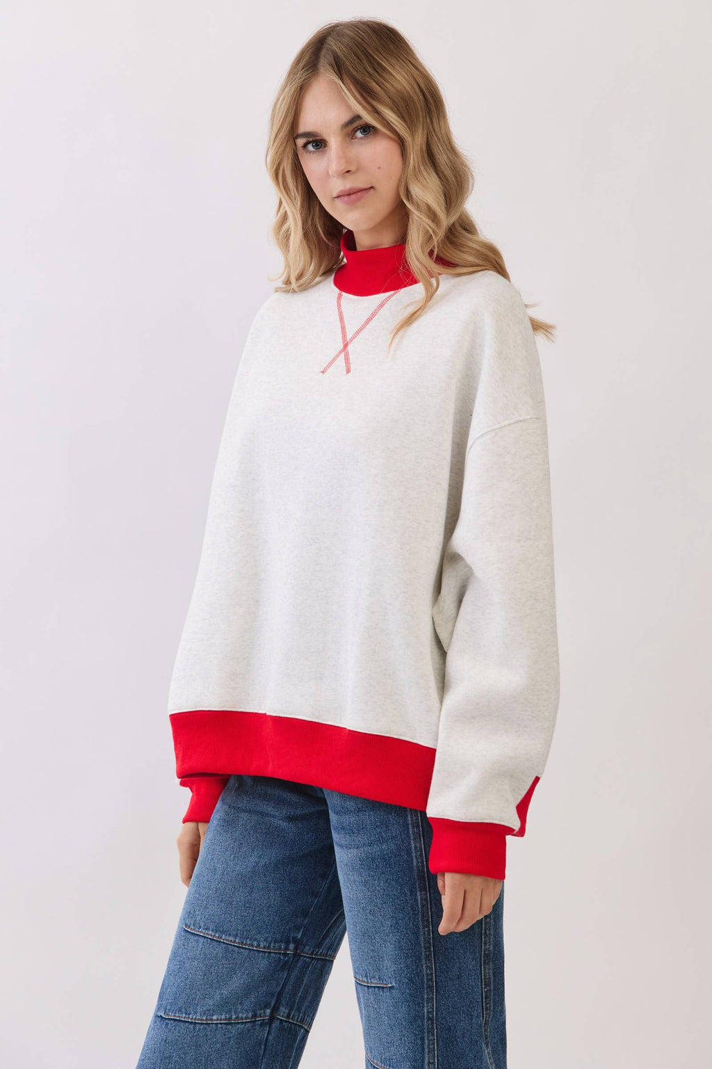 American Flag Patch Mock Neck Sweatshirt