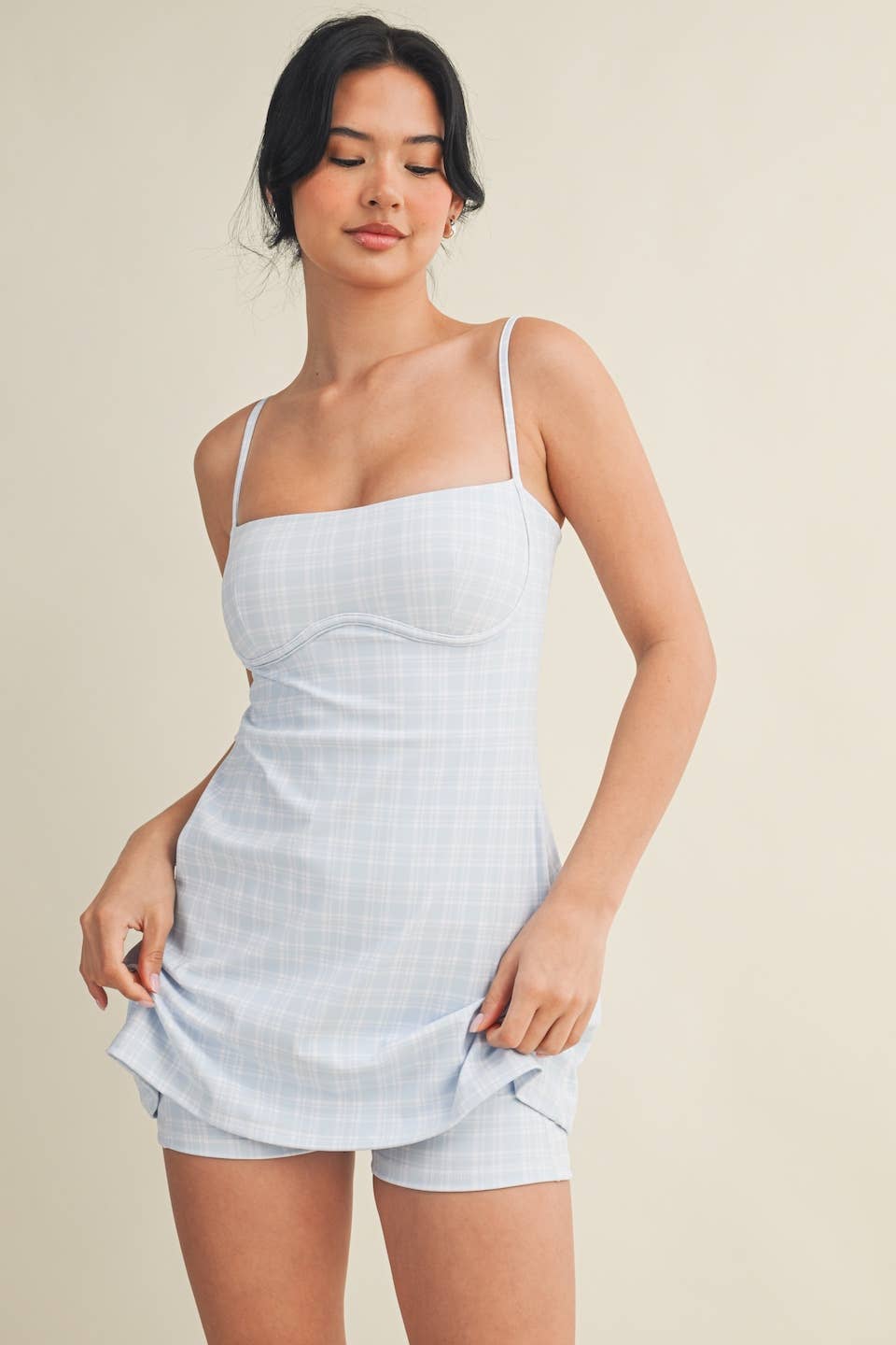 Blue Plaid Print Sweetheart Dress
