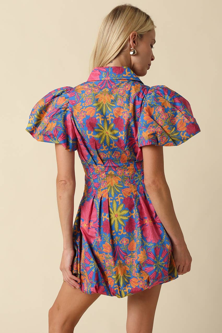 Floral Balloon Sleeve Dress