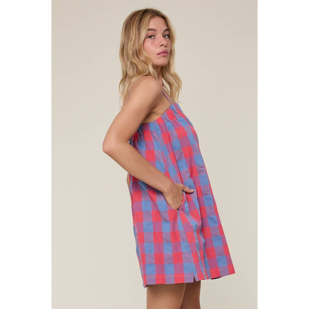 PLAID CAMI MINI DRESS | CHERRY/BLUE