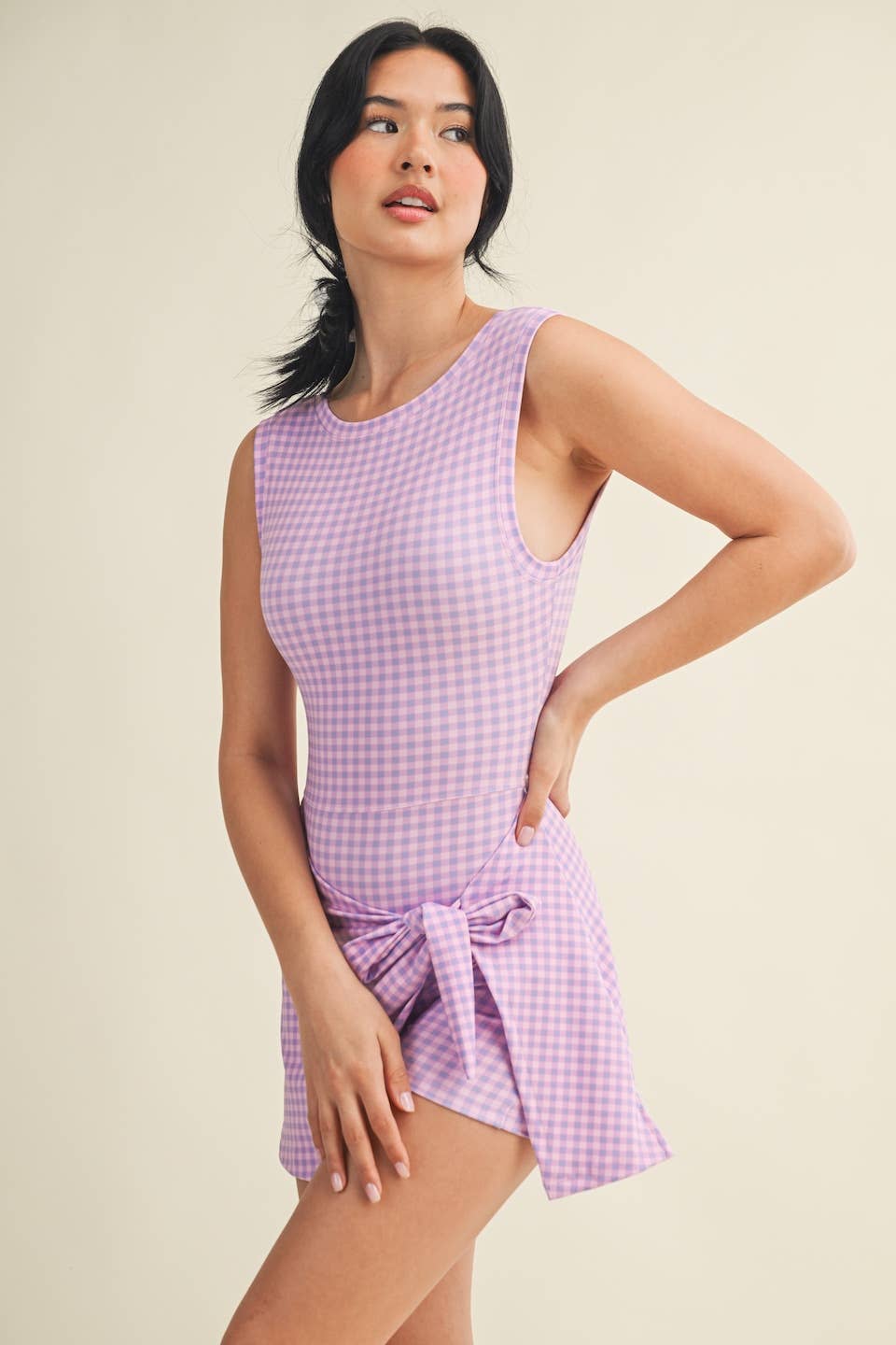 Pink Gingham Print Sleeveless Wrap Tie Front Dress