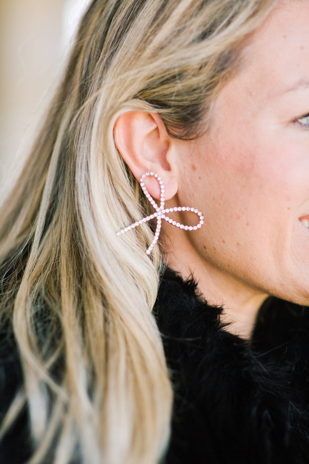 Pearl Statement Bow Holiday Earrings