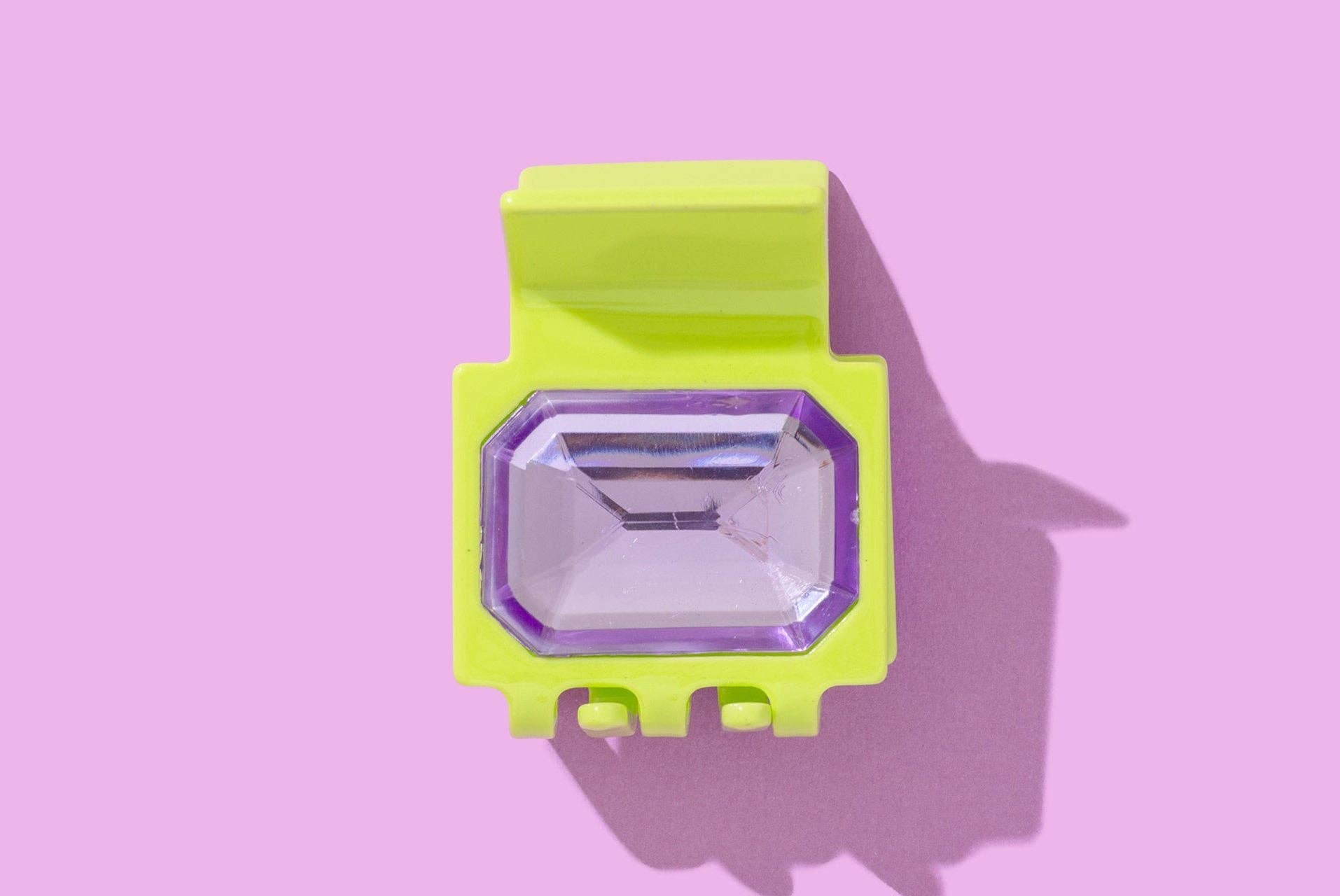 Large Claw Hair Clip - Green w/ Purple Emerald Gemstones