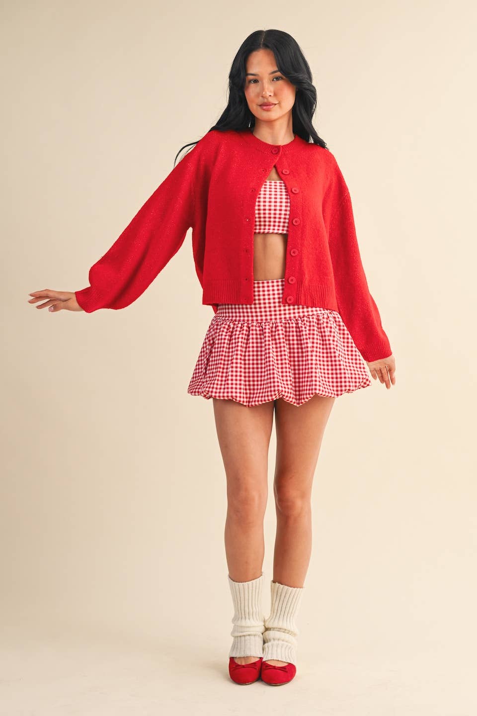 Knit Button Up Cardigan Sweater: Red