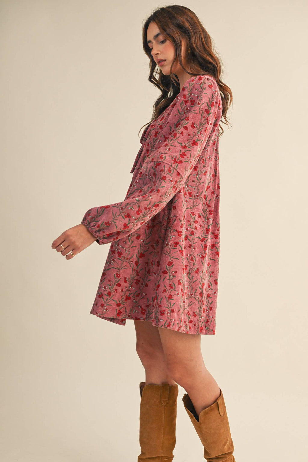 ORCHID MULTI FLORAL CORDUROY MINI DRESS