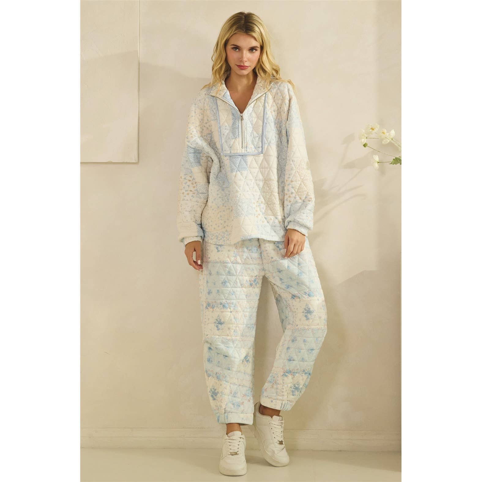 Floral Textured Lounge Set | Blue Combo