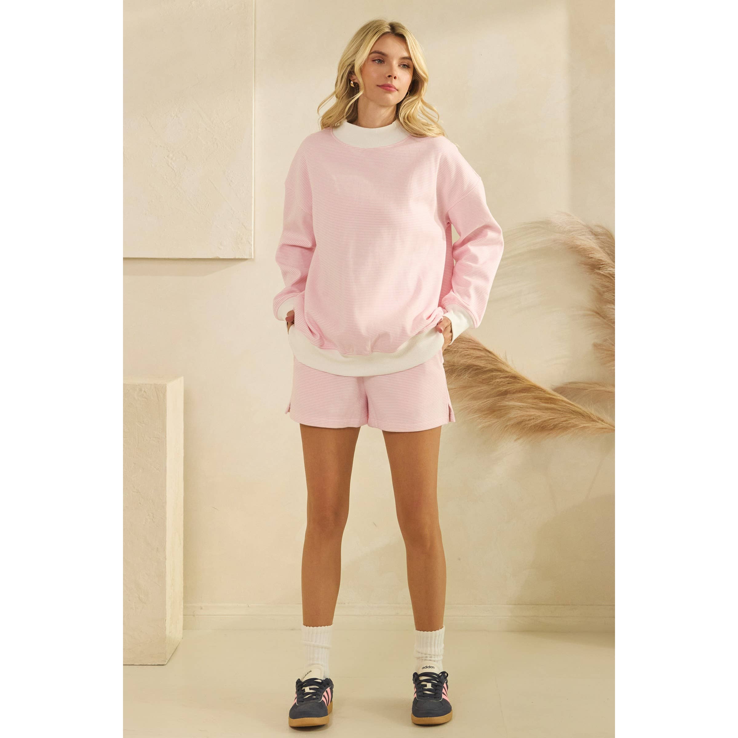 Mock Neck Striped Sweat Set