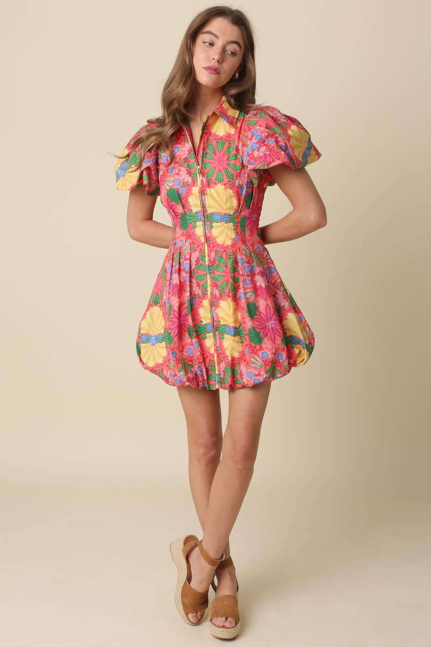 Gina Floral Puff Sleeve Mini Dress