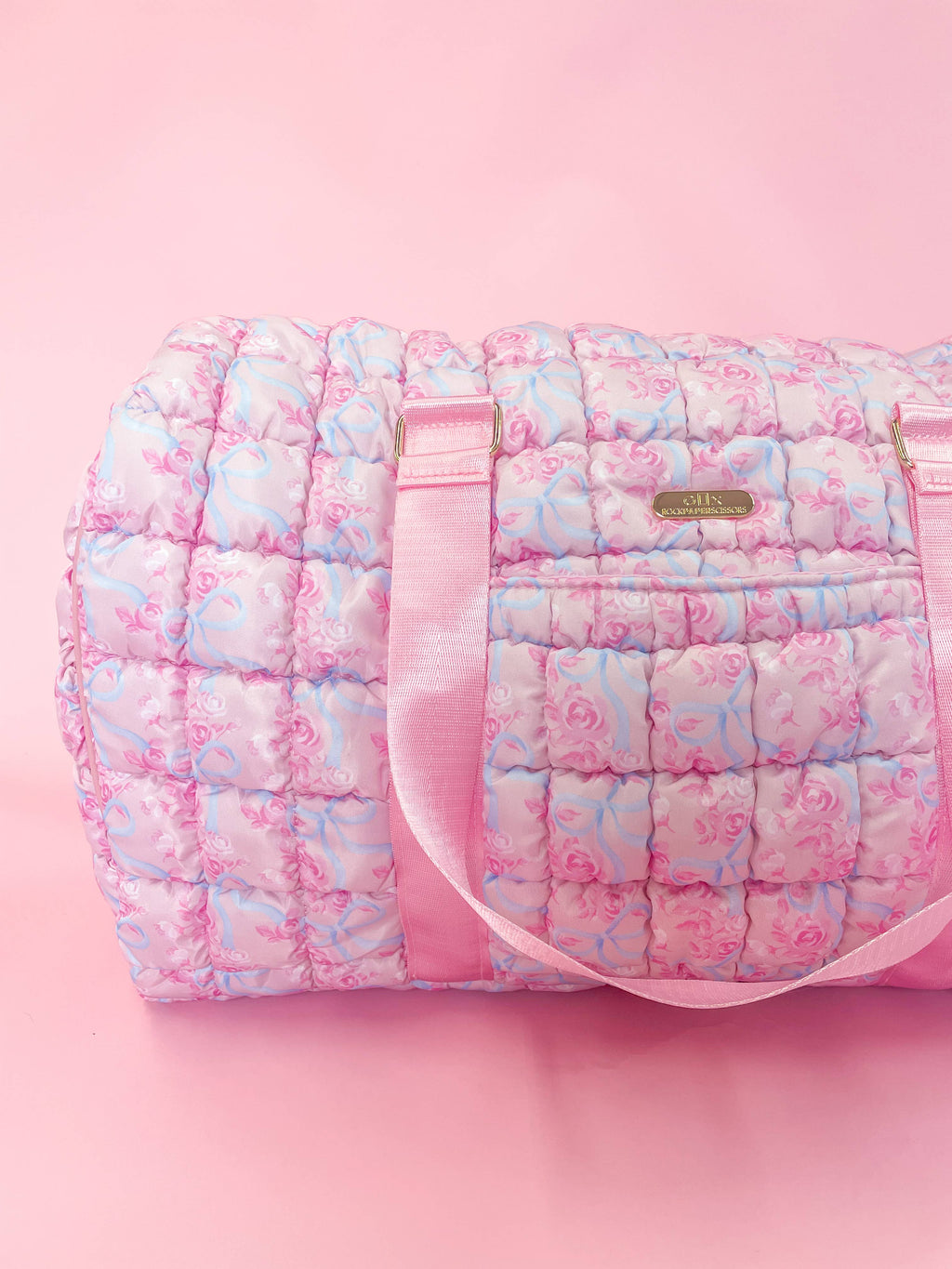 Watercolor Floral Bow Quilted Weekender Duffle Bag