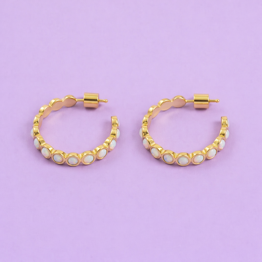 Hoop Earrings - Small - Real Opals - Mabel