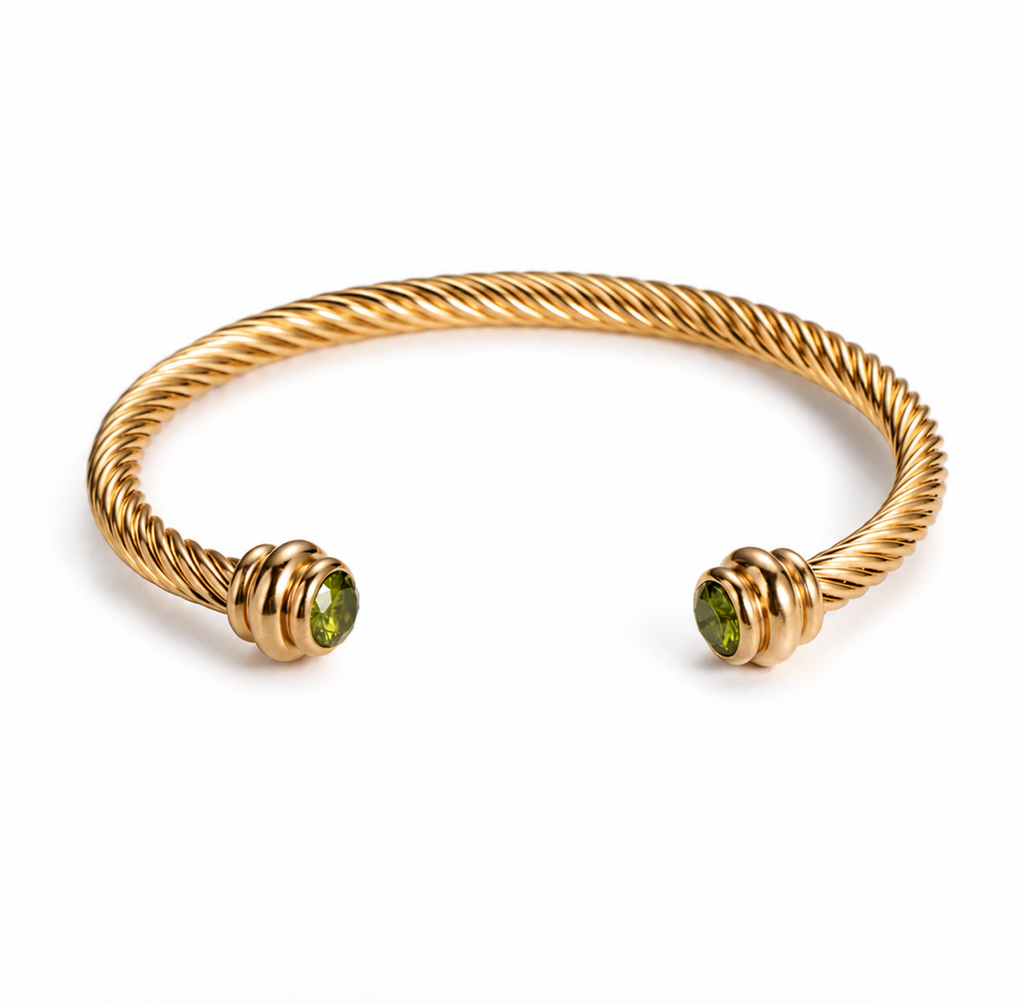 Linni Green Twisted Cable Bracelet Cuff | 18K Gold Plated & Non-Tarnish