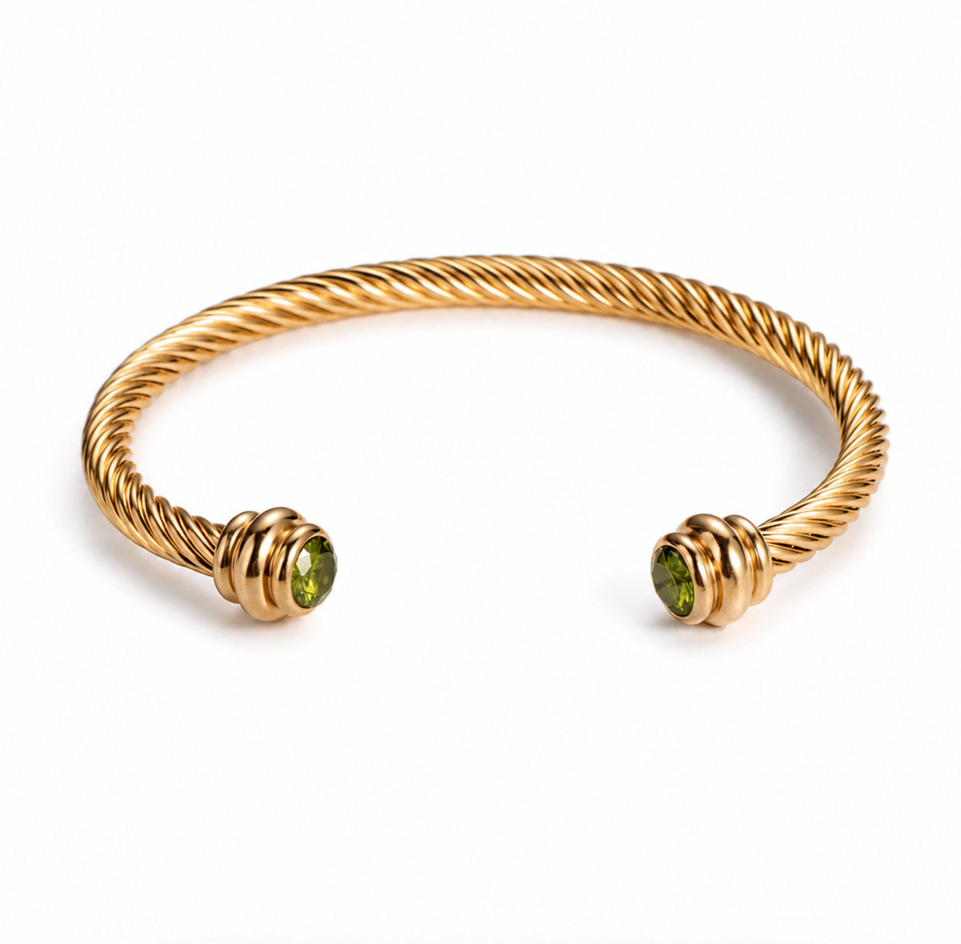 Linni Green Twisted Cable Bracelet Cuff | 18K Gold Plated & Non-Tarnish