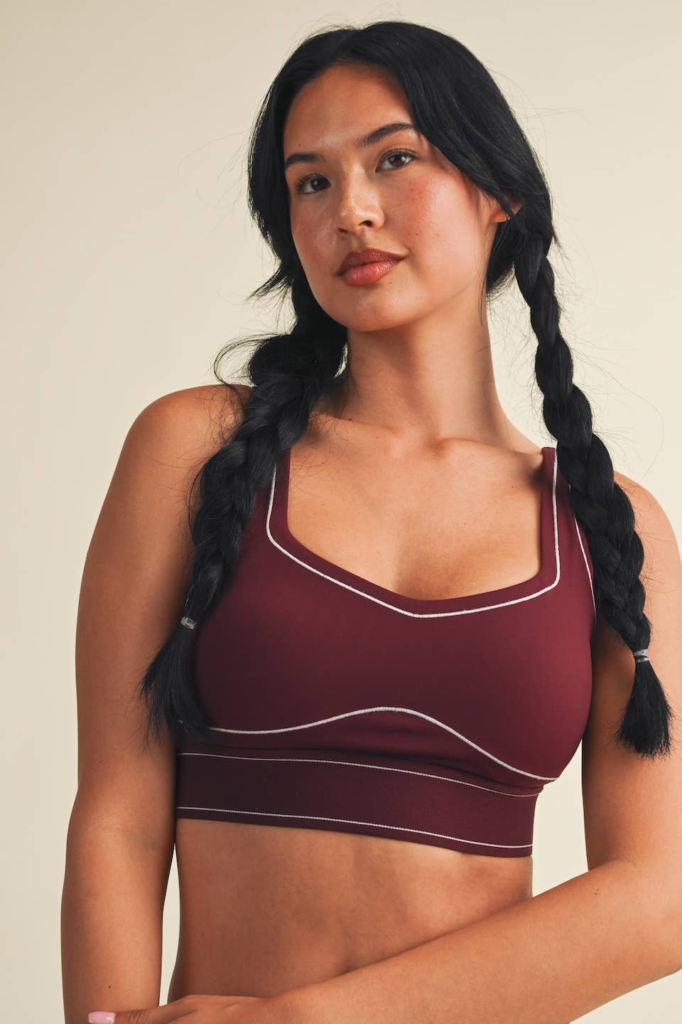 Burgundy Contrast Thread Sports Bra