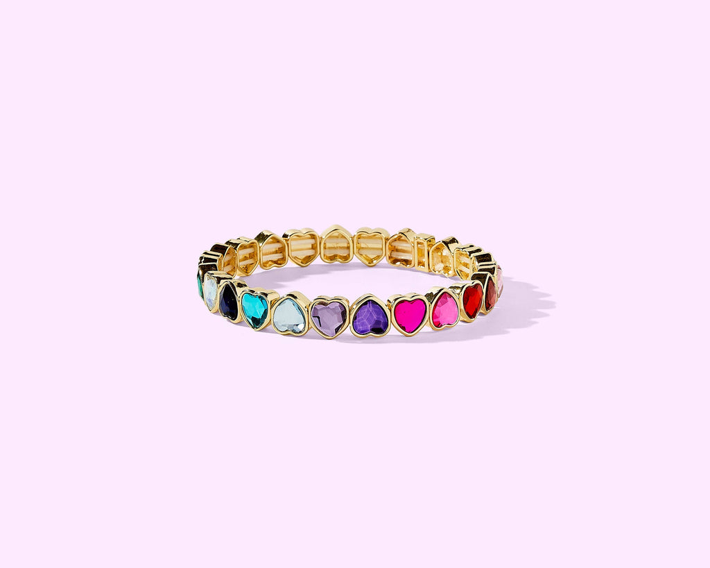 Hartley | Stretch Bracelet | Red Enamel w/Pink Bead Hearts