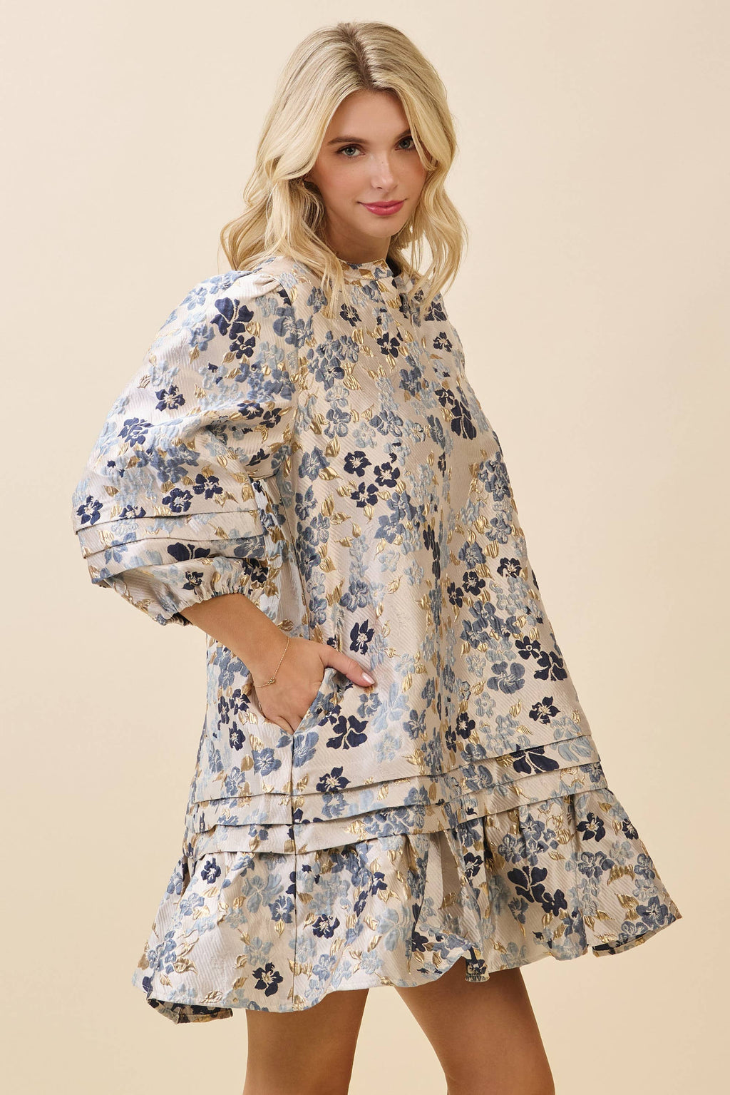 Floral Jacquard Tiered Mini Dress