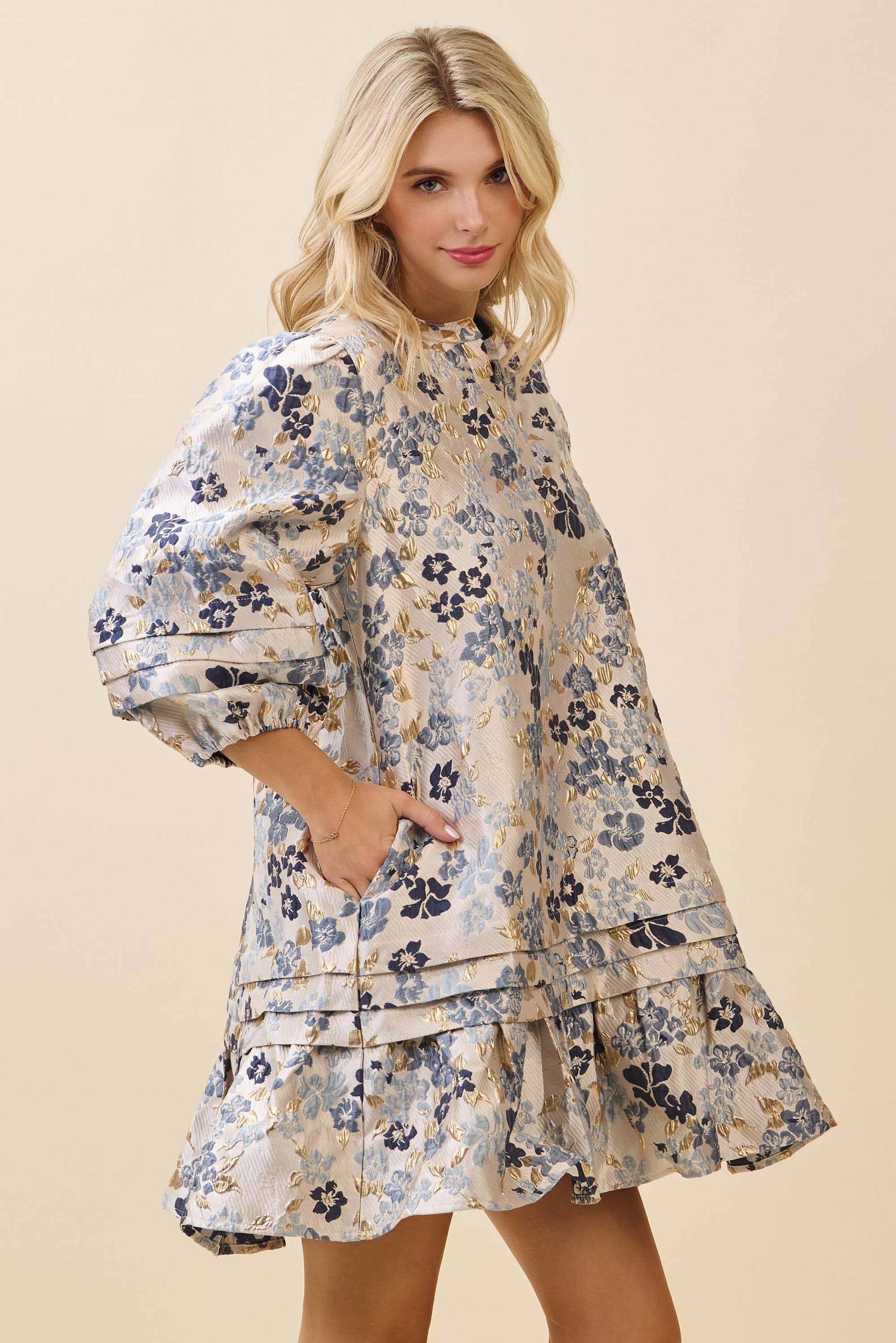 Floral Jacquard Tiered Mini Dress