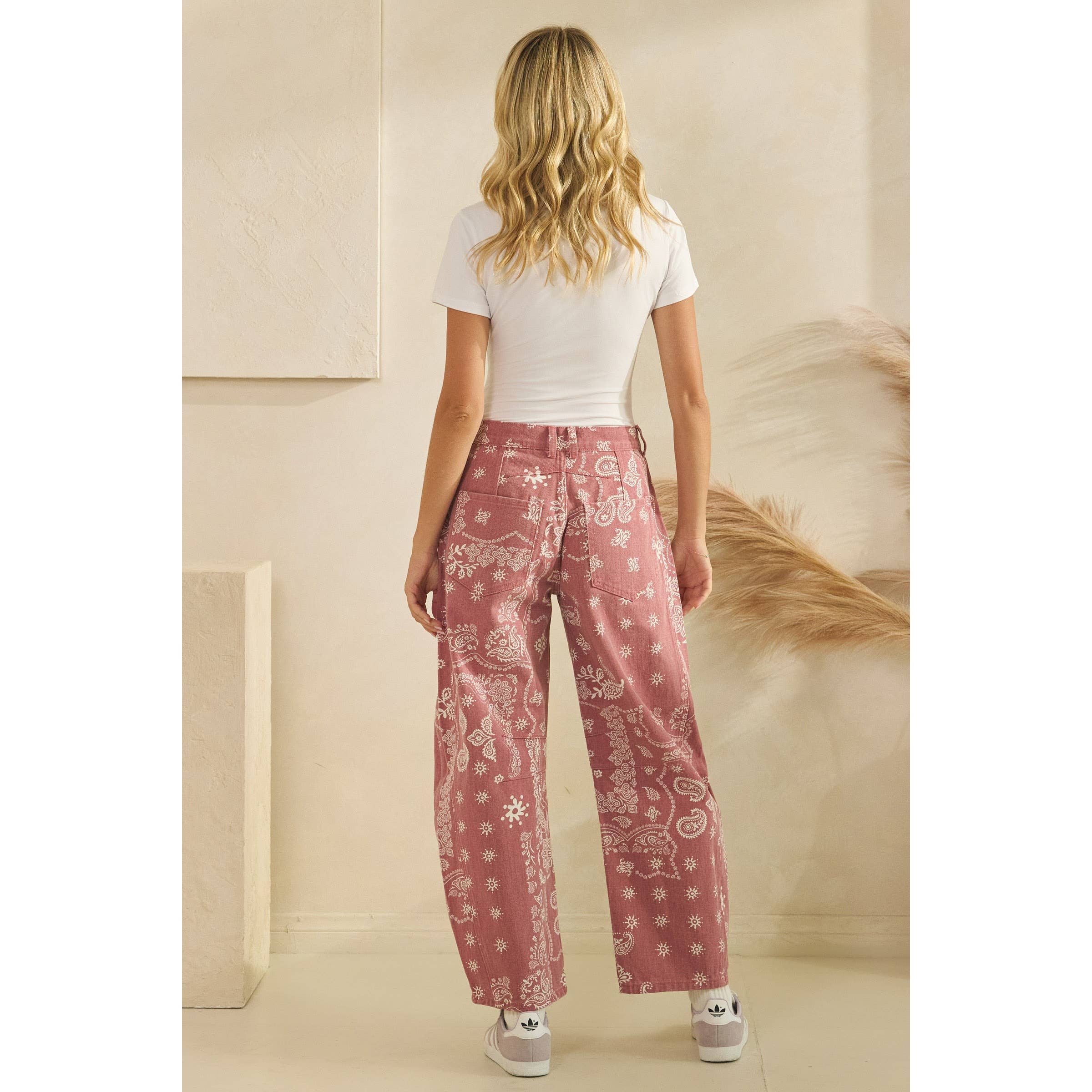 Paisley Printed Denim Pants | Red