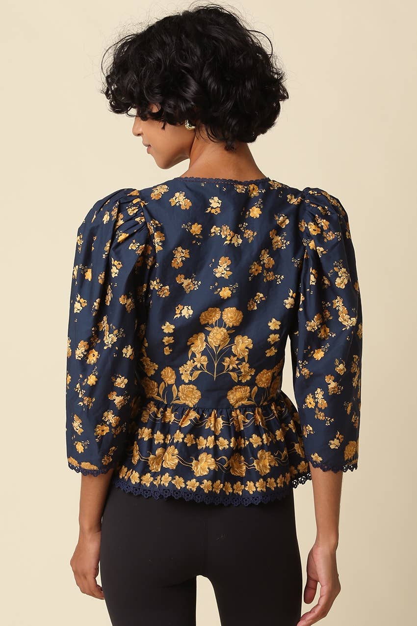 Arya Floral Navy Puff Sleeve Blouse