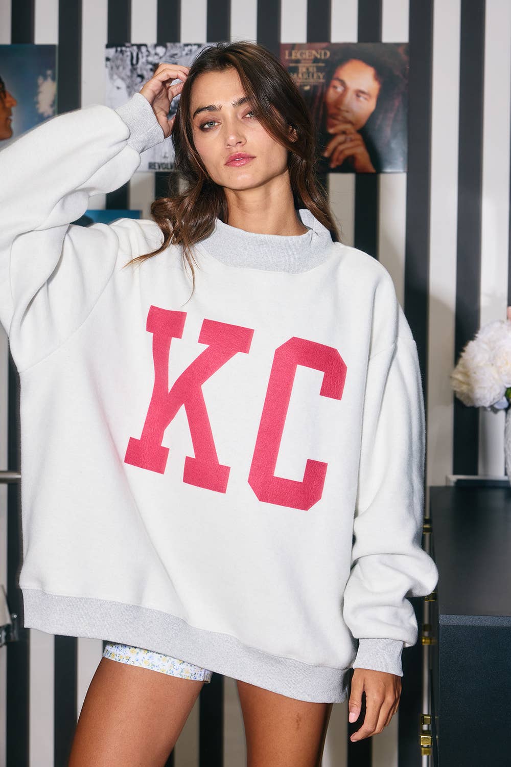 'KANSAS CITY & KC' Reversible Mockneck Sweatshirt | HEATHER GRAY/CRIMSON