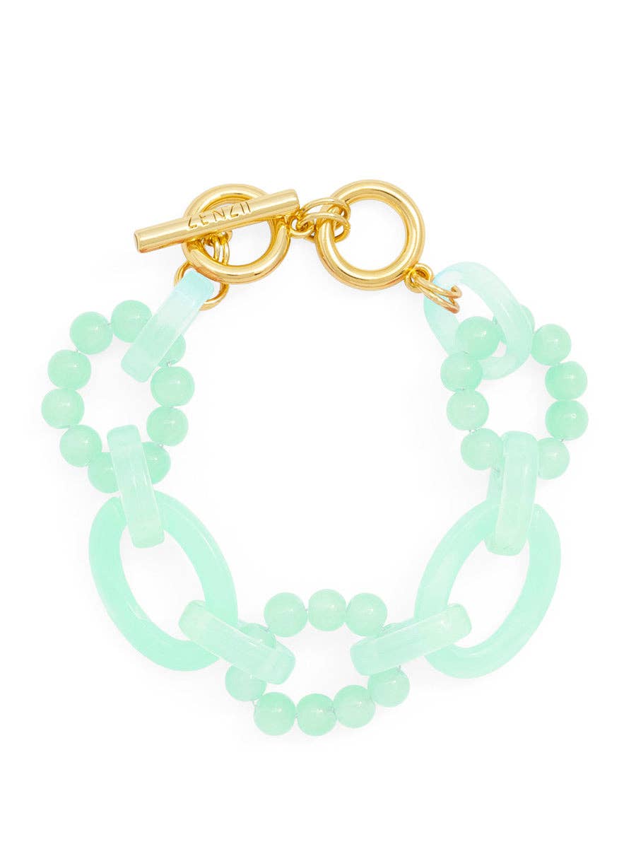 Glass Bead and Resin Link Toggle Bracelet / Pink
