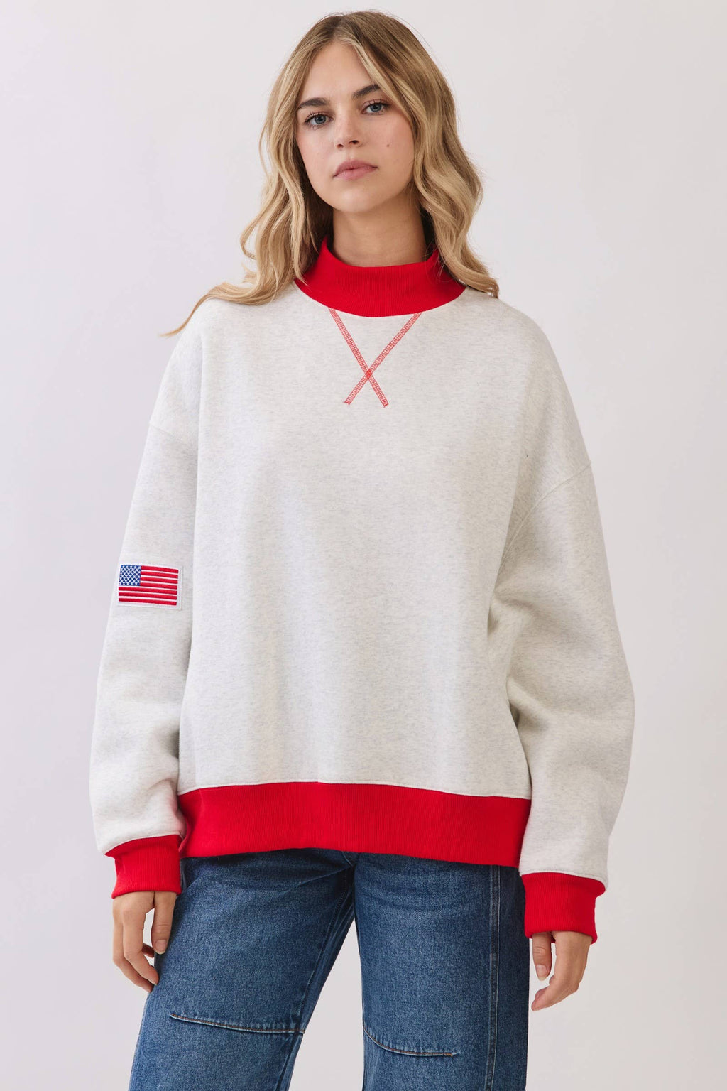 American Flag Patch Mock Neck Sweatshirt