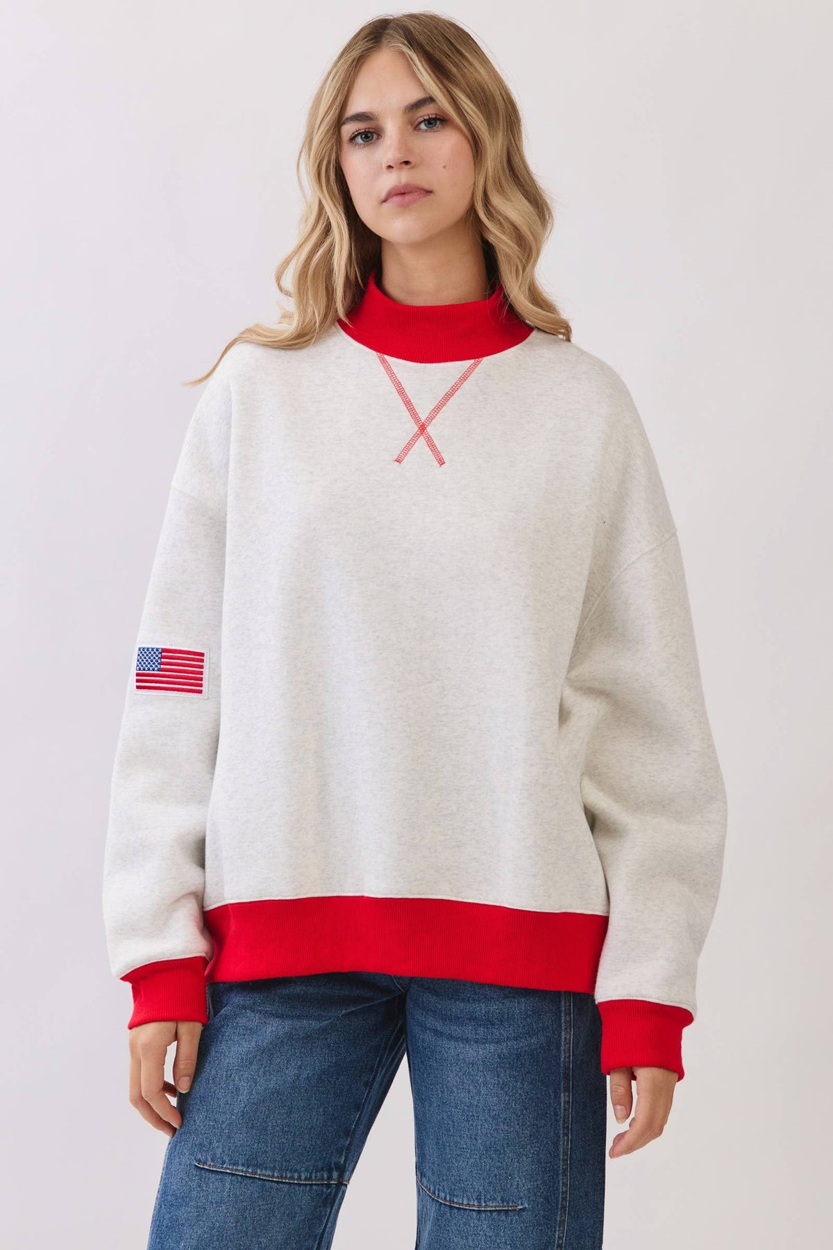 American Flag Patch Mock Neck Sweatshirt