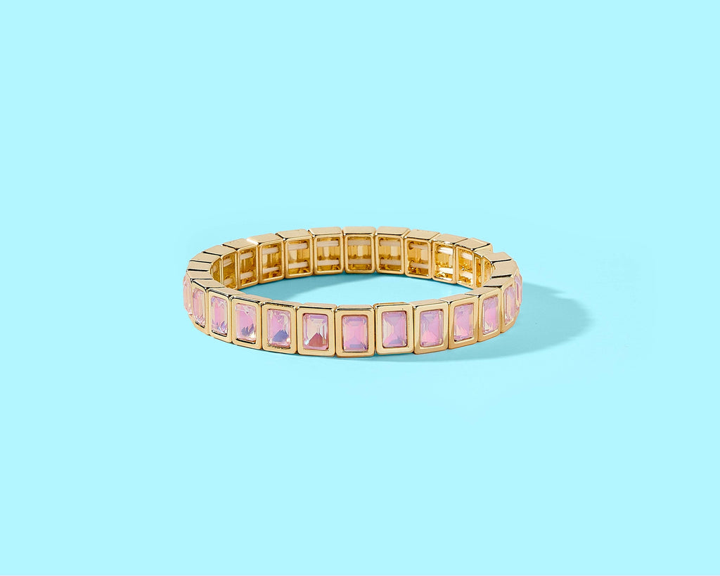 Penelope Stretch Bracelet | 14K Gold-Plated w/Rectangular Pink Amore Stones