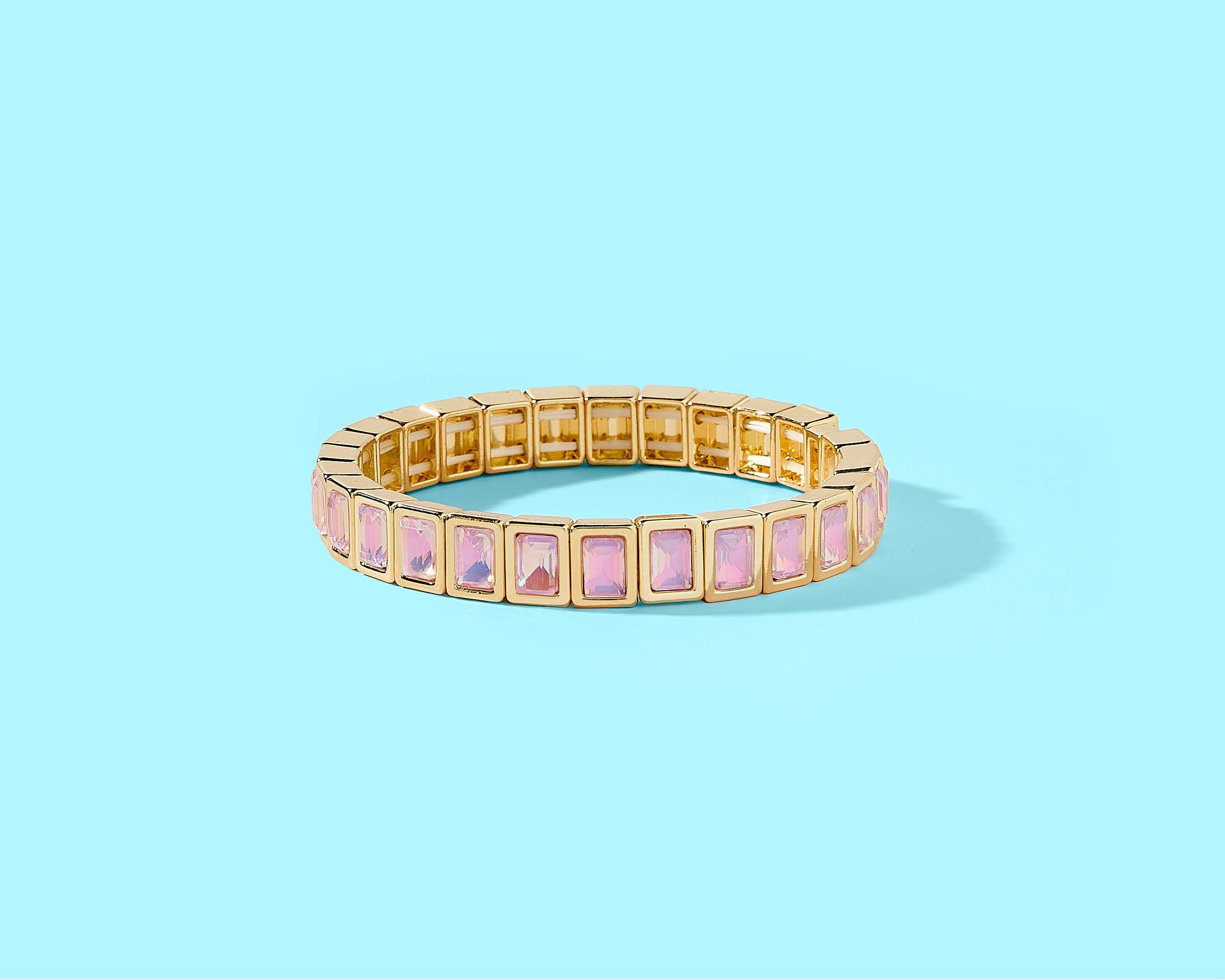 Penelope Stretch Bracelet | 14K Gold-Plated w/Rectangular Pink Amore Stones