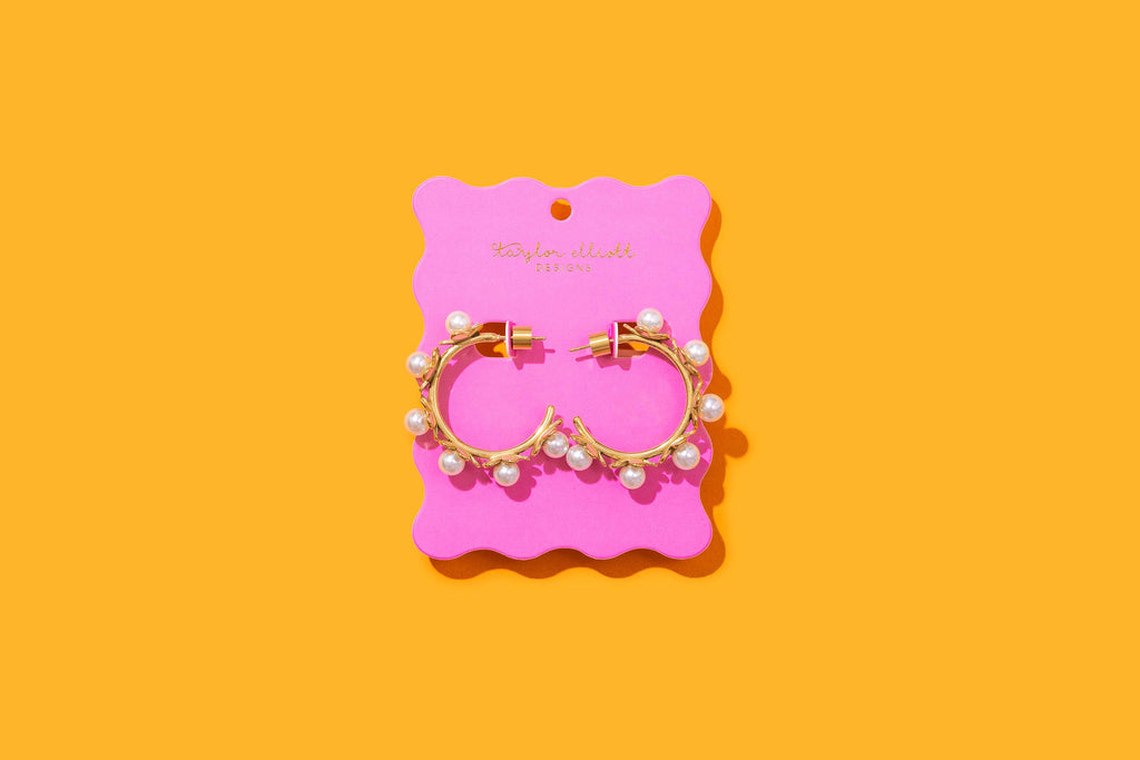 Kali Hoop Earrings | Medium Gold-Plated w/Pearl Flowers