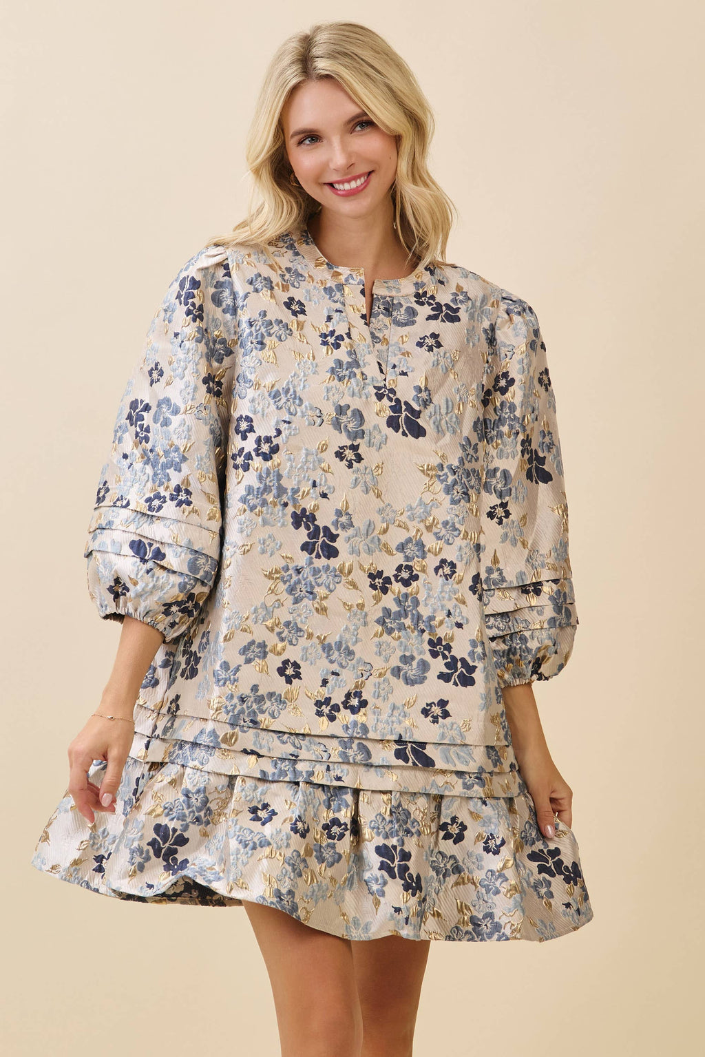 Floral Jacquard Tiered Mini Dress