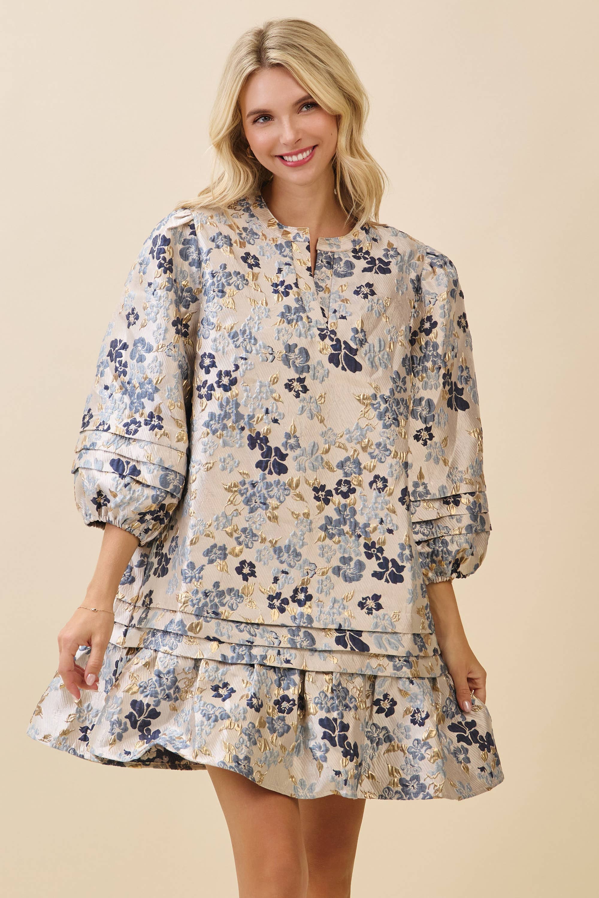 Floral Jacquard Tiered Mini Dress