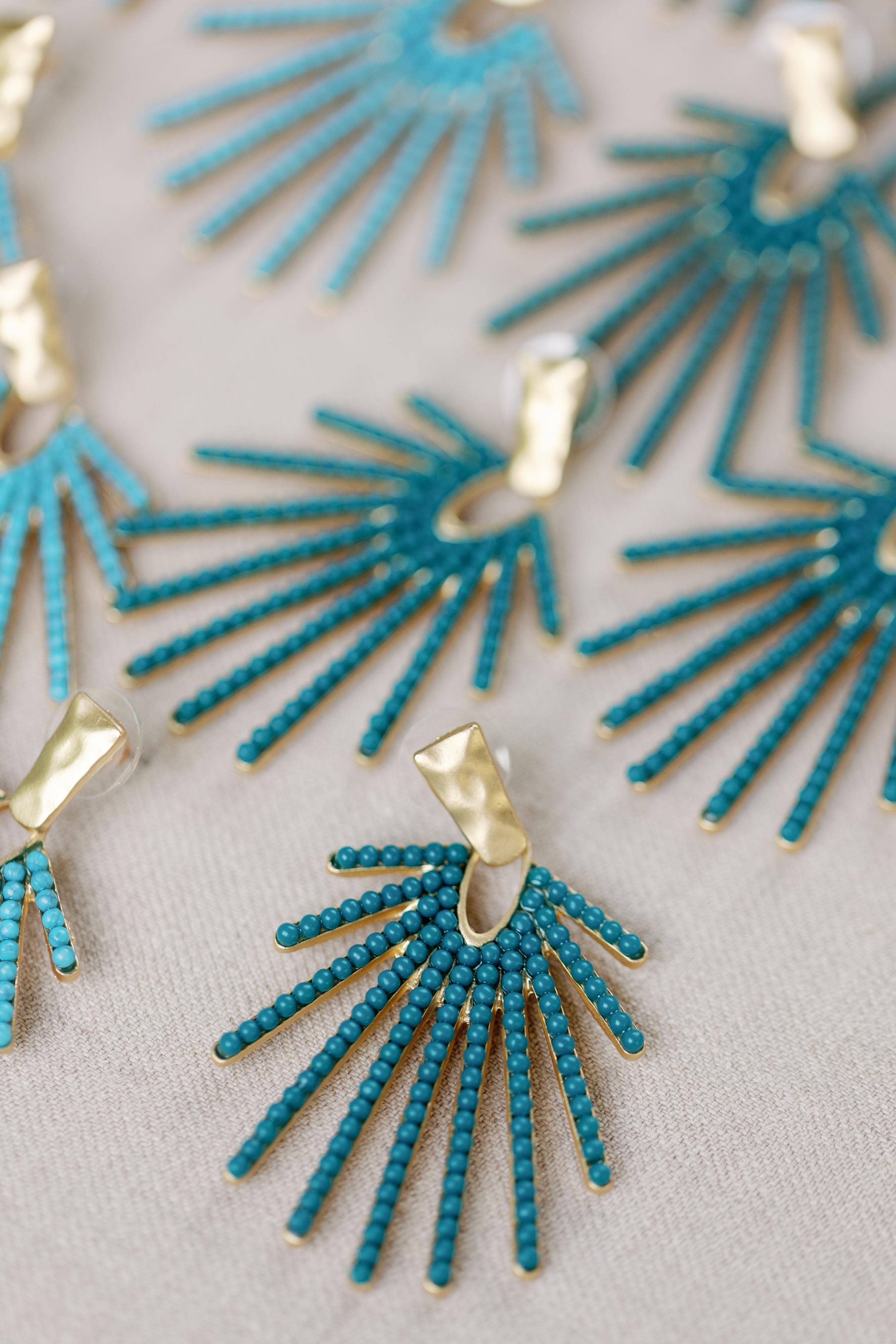 Light Turquoise Sunburst Statement Drop Earrings