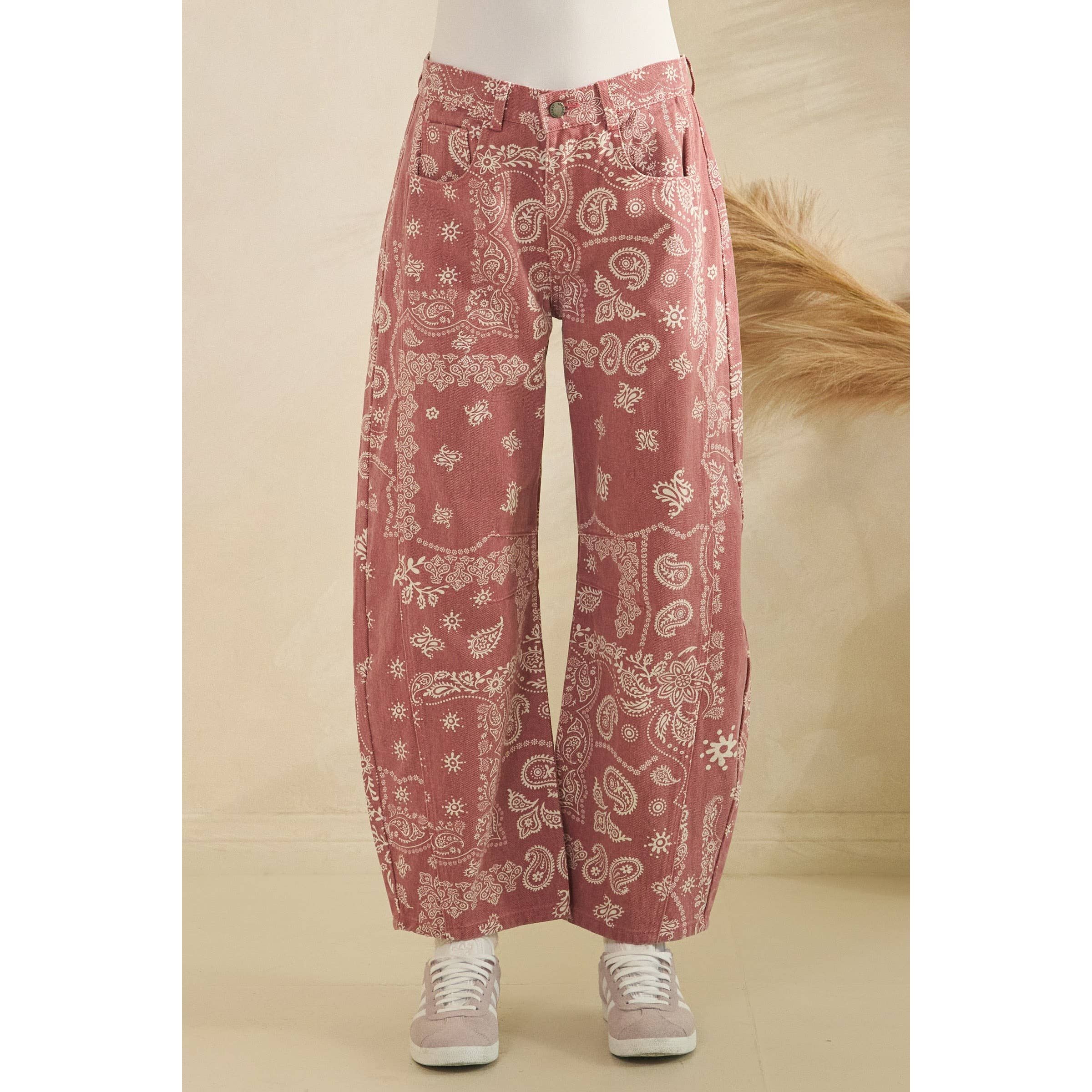 Paisley Printed Denim Pants | Red