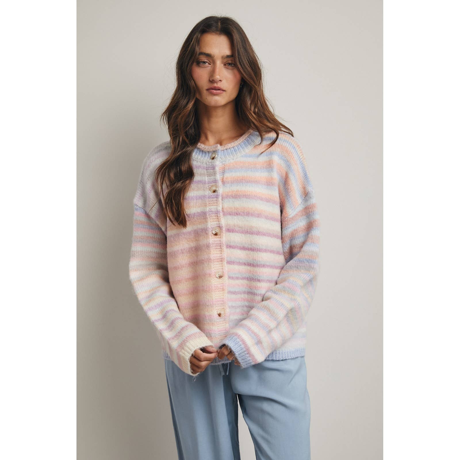 RAINBOW BUTTON-UP KNIT SWEATER CARDIGAN