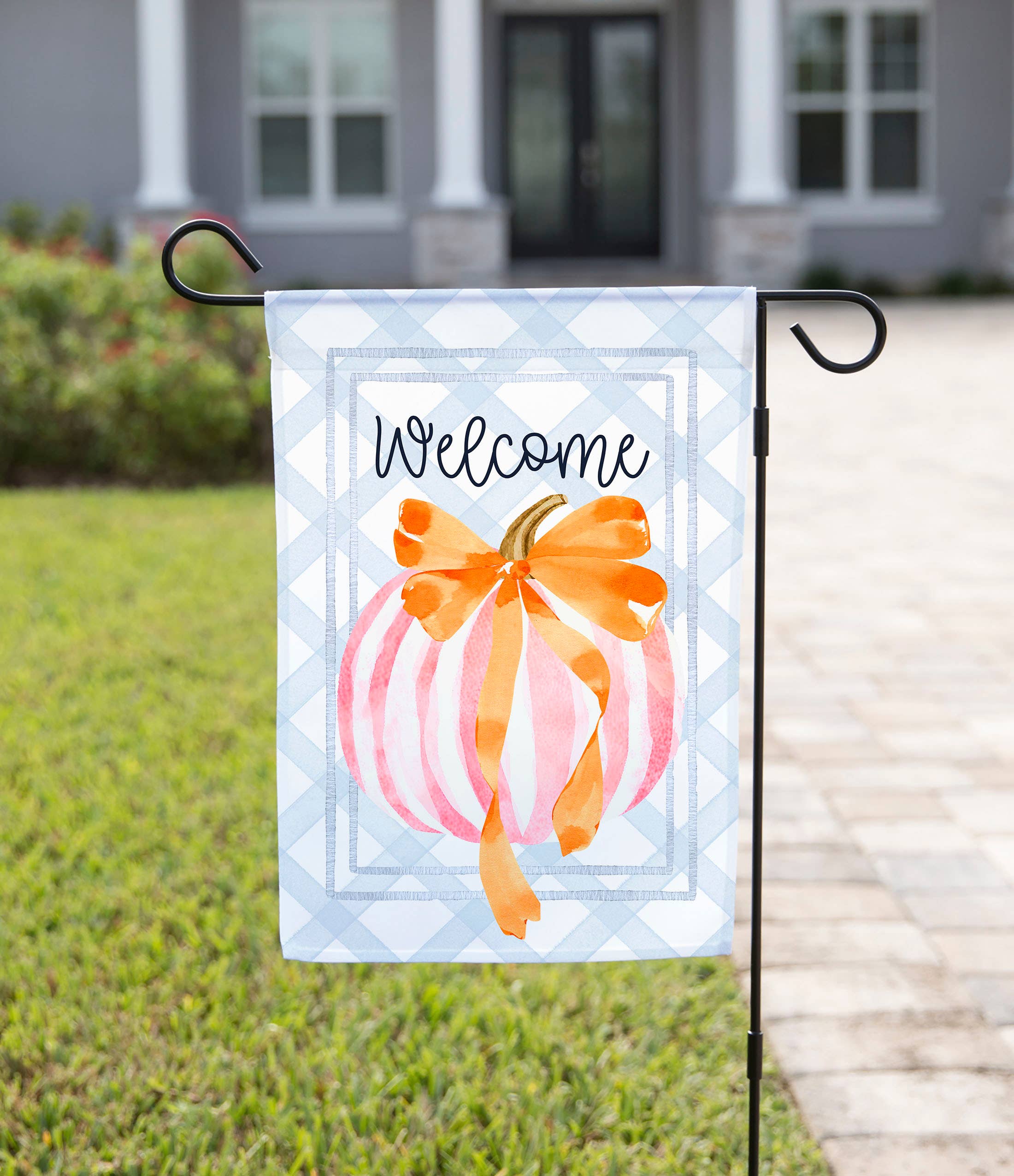 Fall Pink Pumpkin Coquette Garden Flag: 12" x 18" - Double-Sided
