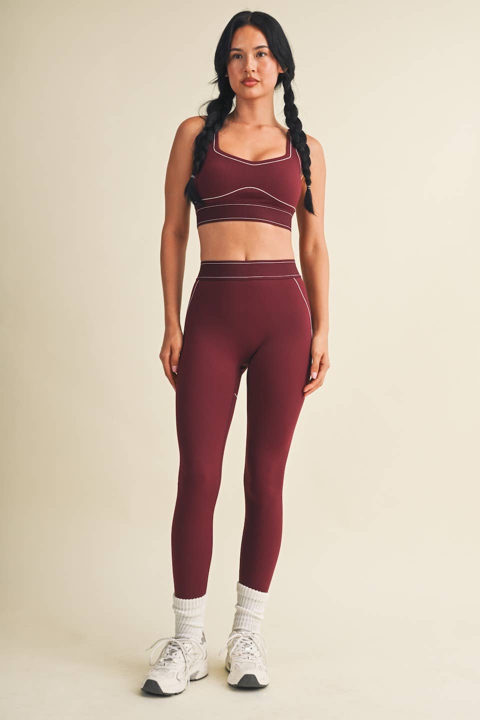 Burgundy Contrast Thread Sports Bra