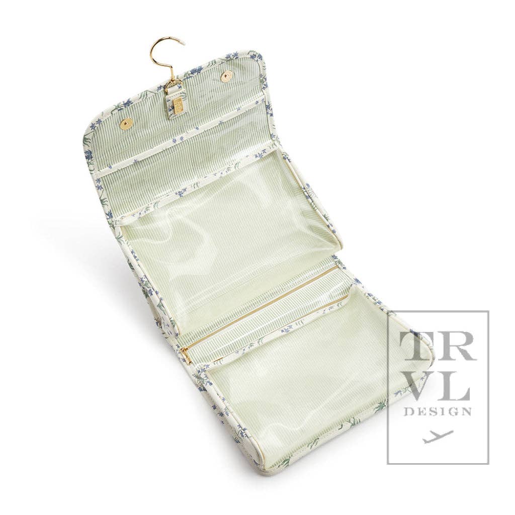 Luxe Hanging Toiletry Case  Provence With Green Pinstripe