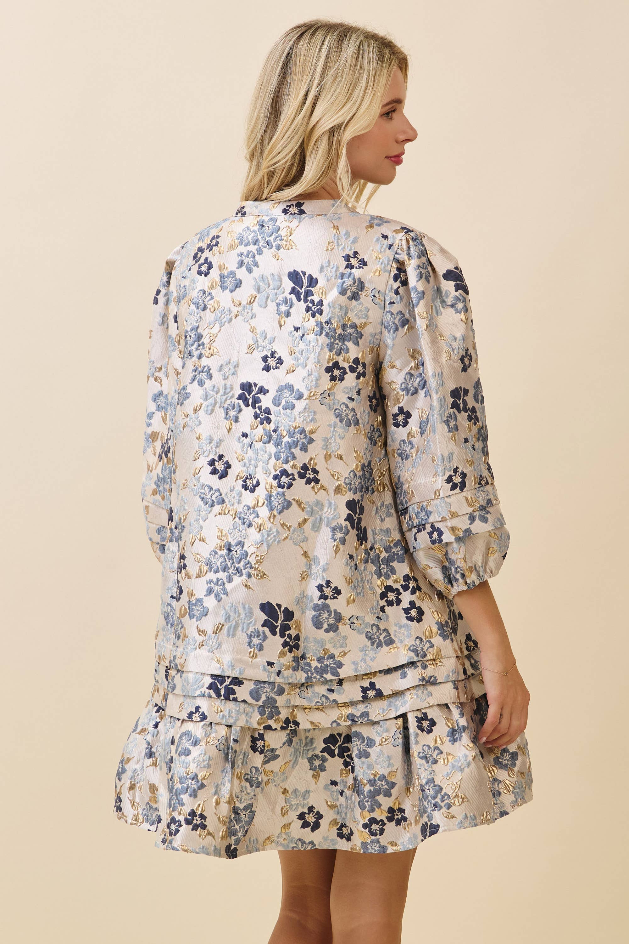 Floral Jacquard Tiered Mini Dress