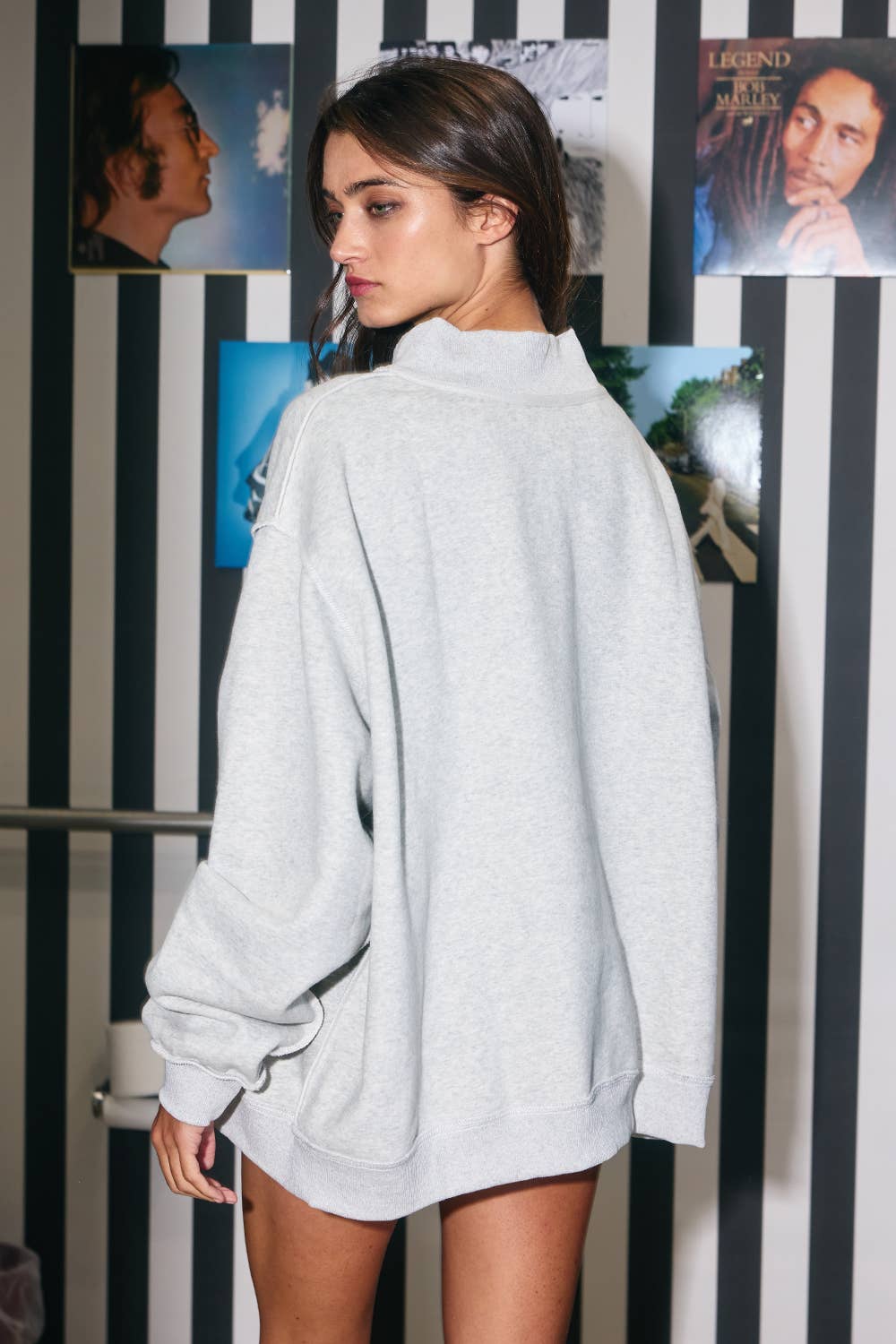 'KANSAS CITY & KC' Reversible Mockneck Sweatshirt | HEATHER GRAY/CRIMSON