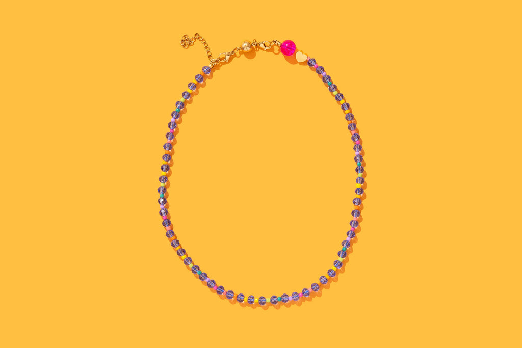Beaded Necklace - Blue + Multi-Colored - Camille