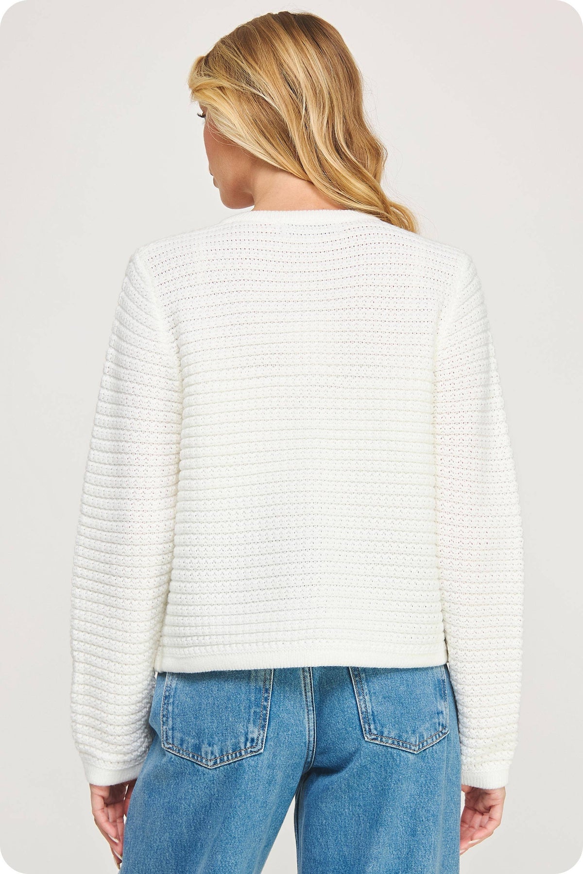 Textured Knit Cardigan: Off White