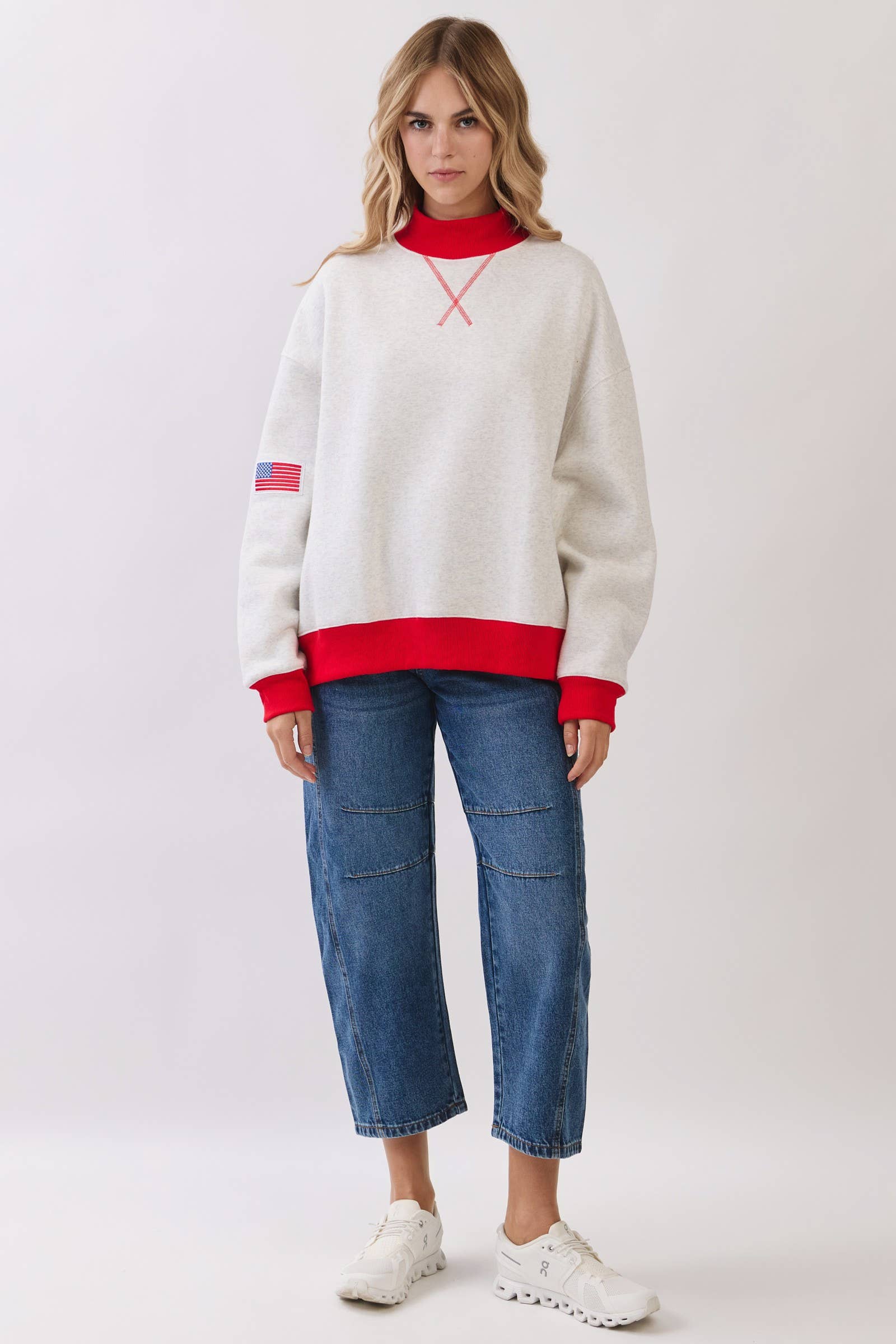American Flag Patch Mock Neck Sweatshirt