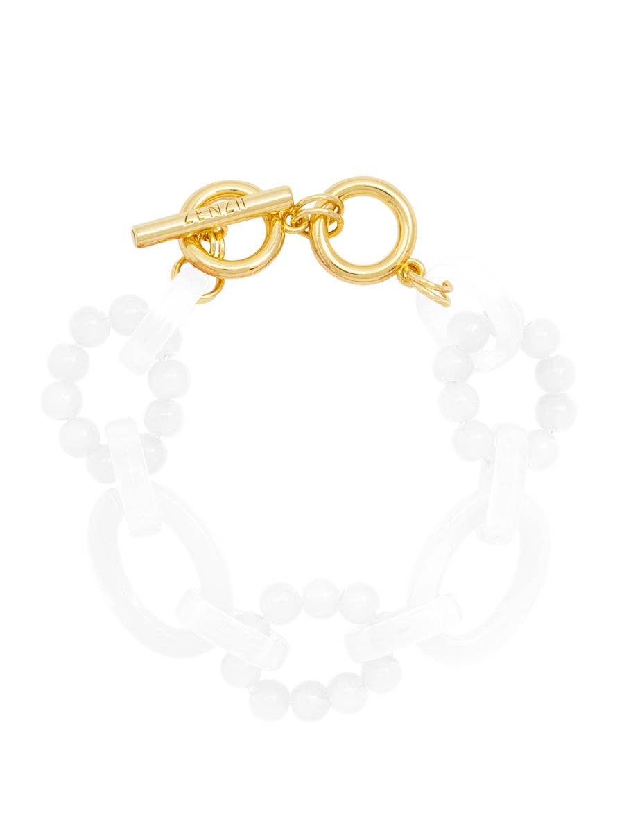 Glass Bead and Resin Link Toggle Bracelet / Lavendar