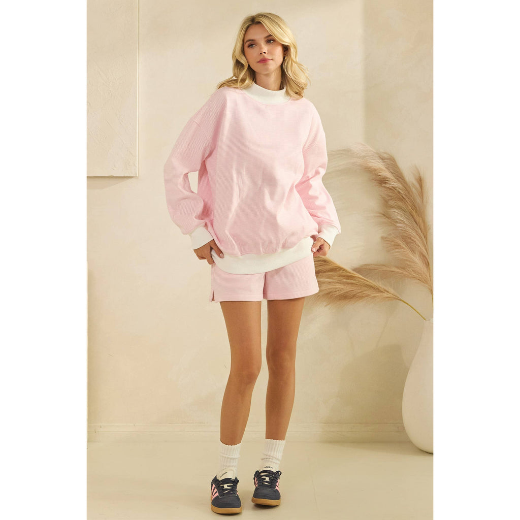Mock Neck Striped Sweat Set