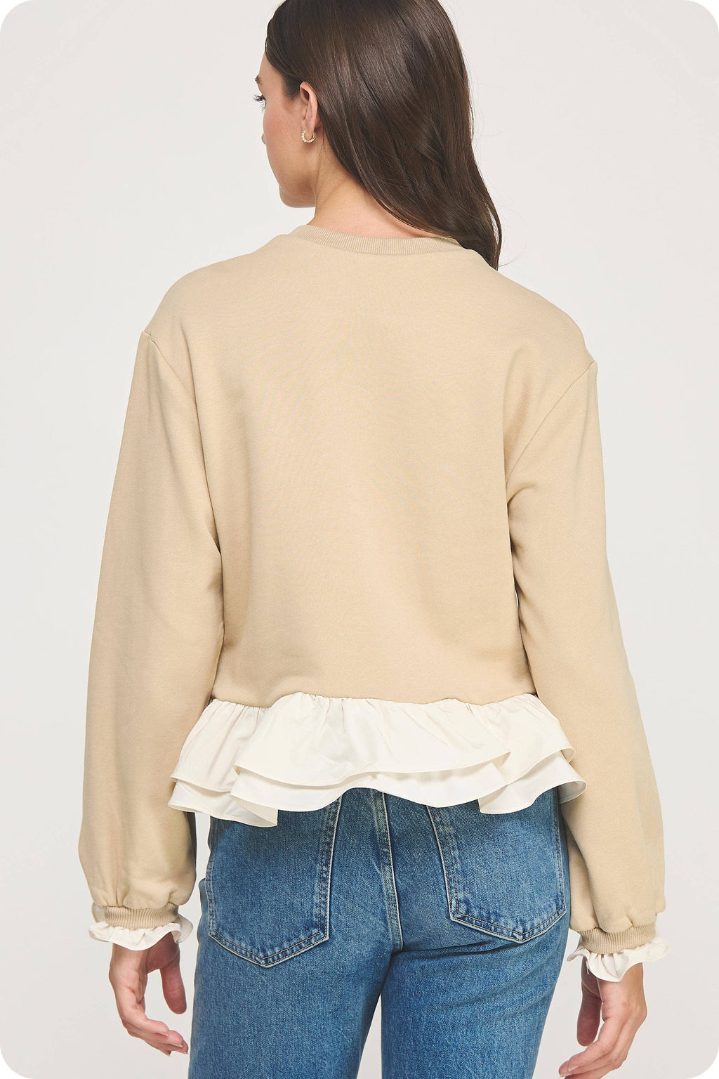 Contrast Ruffle Hem Crewneck Sweatshirt