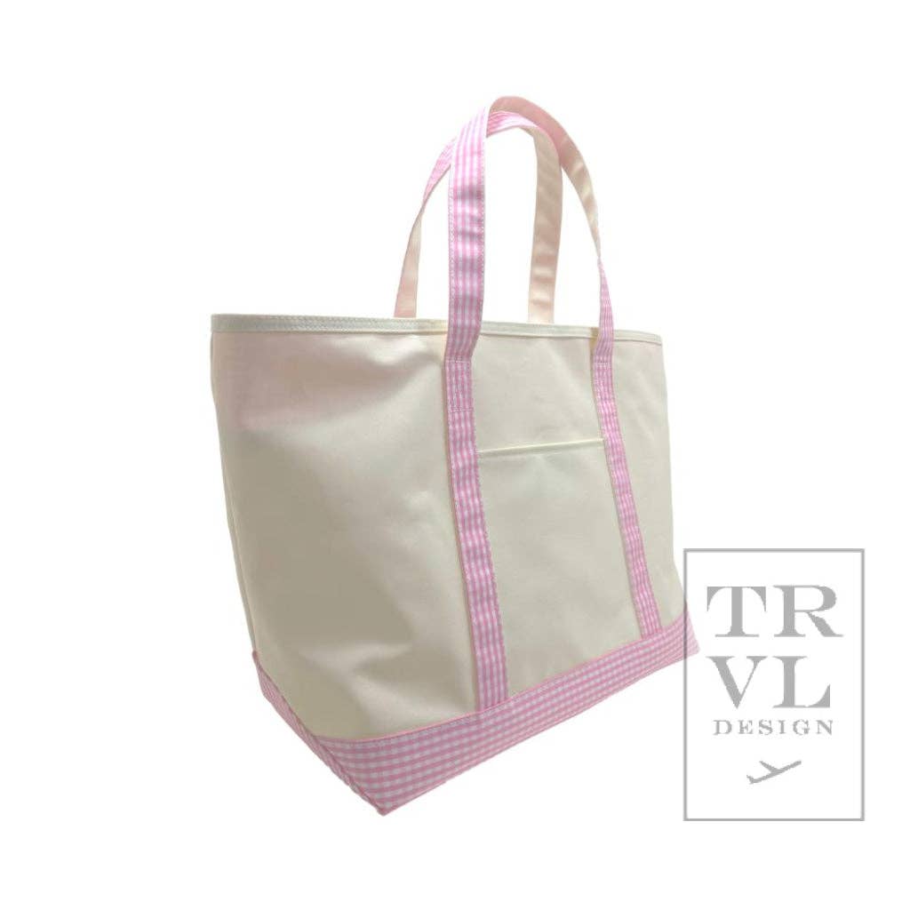 Natural and Gingham Pink Coated Canvas Large Maxi Tote by TRVL Design