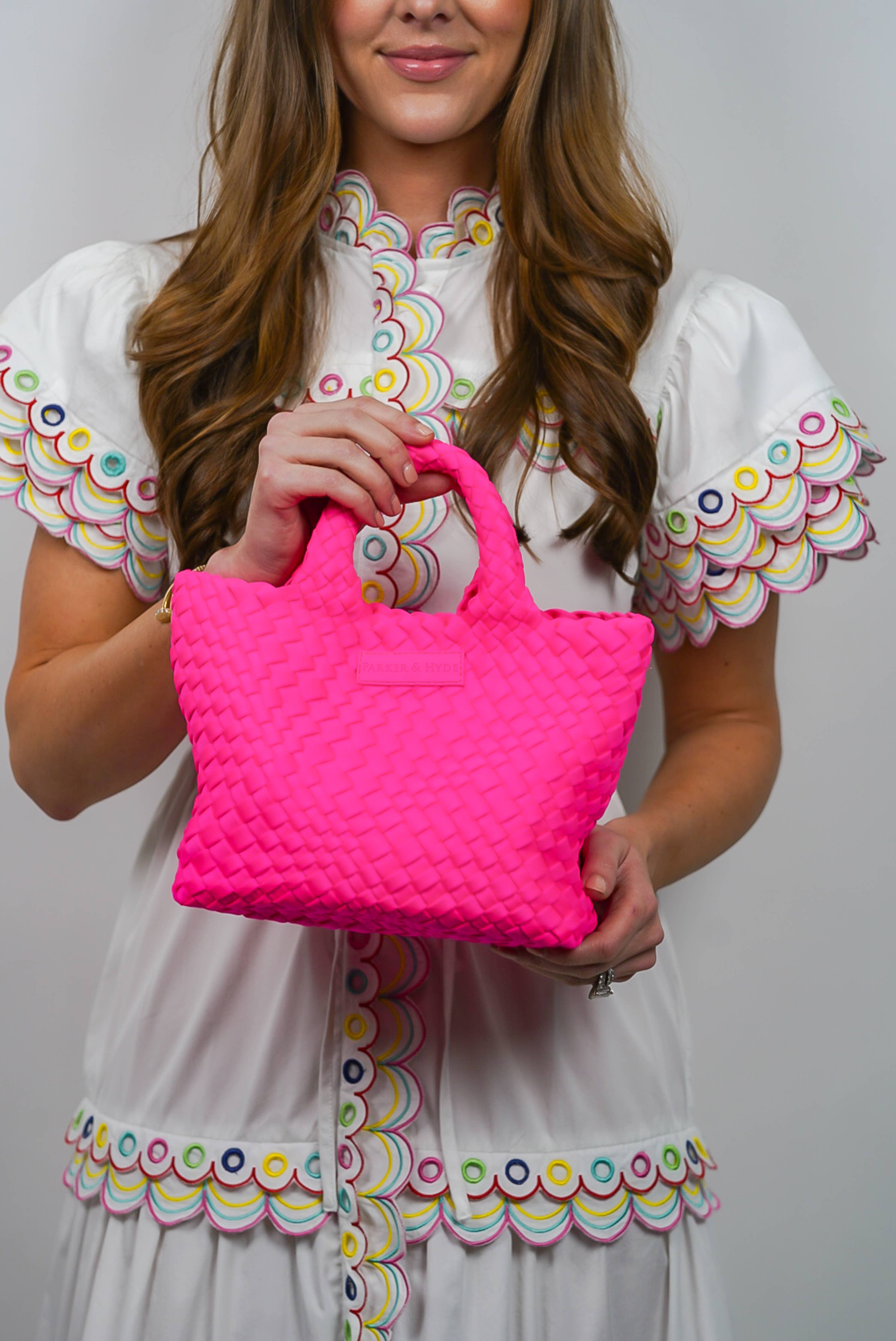 Mini Woven Tote - Neon Pink