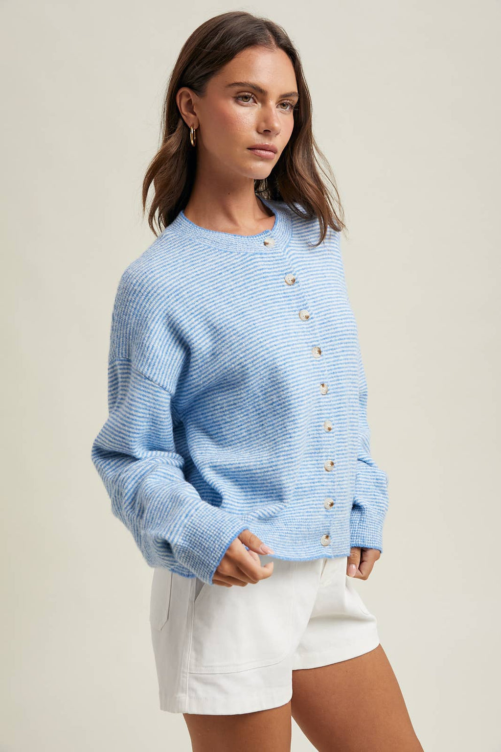 STRIPED BUTTON-UP SWEATER | Coastal
