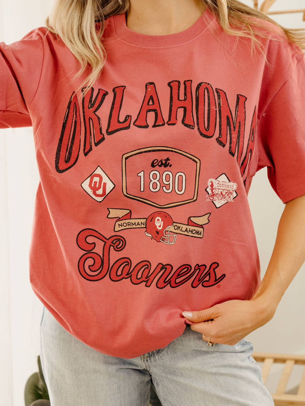 OU Oklahoma Sooners Patches Red Heavyweight Tee
